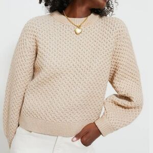 Boden Brown Beige Honeycomb Ribbed Knit Cotton Crewneck Sweater